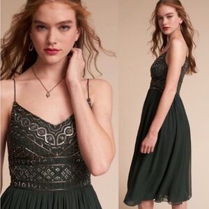 BHLDN Bristol Beaded Forest Green Dress